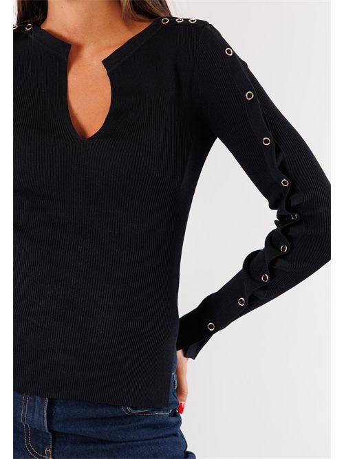 Ribbed sweater with metallic rings on the sleeves 8K0328K280 PATRIZIA PEPE | 8K0328K280K103
